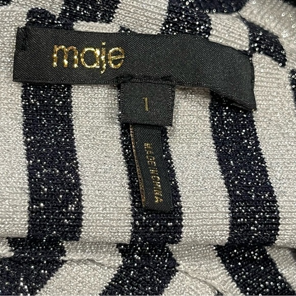 Maje Rushour Metallic Striped Long Sleeve Keyhole Stretch Knit Mini Dres… - Picture 8 of 15